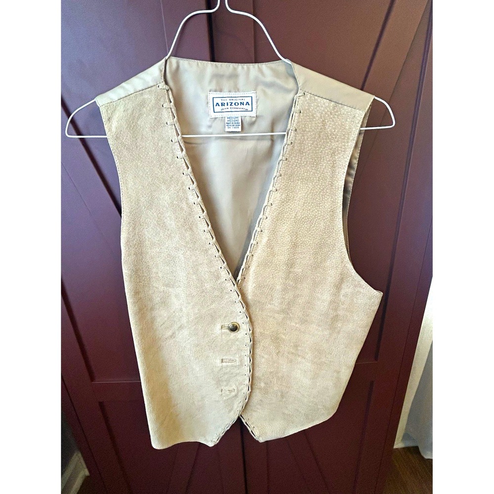 Arizona Jean Co Mens M Tan Suede Leather Western Vest Whip Stitch Lined
